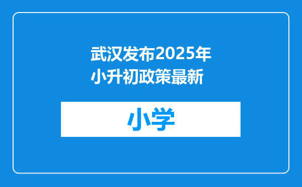 武汉发布2025年小升初政策最新