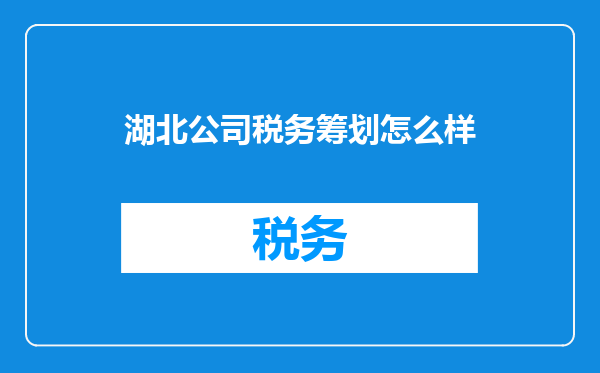 湖北公司税务筹划怎么样