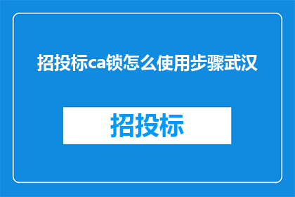 招投标ca锁怎么使用步骤武汉(招投标过程中，ca锁的正确使用方法是什么？)