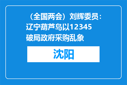 （全国两会）刘辉委员：辽宁葫芦岛以12345破局政府采购乱象
